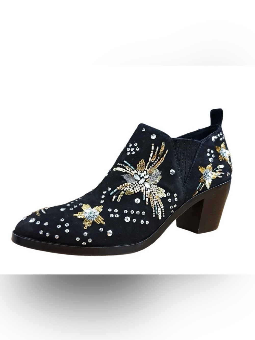 REBECCA MINKOFF Women's Black Stargazer Lucy Embroidery Suede Booties